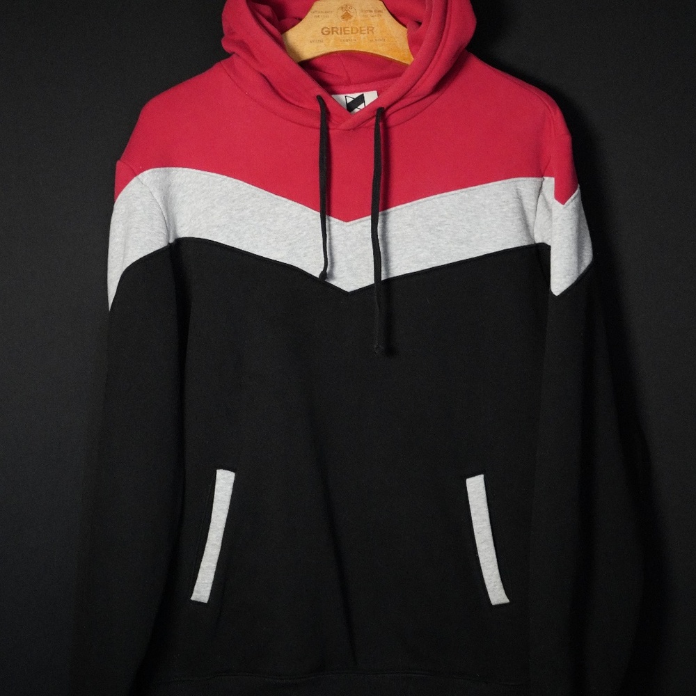 MKBHD Chevron Hoodie –  Size M, Red | Grey | Black Color-Block, Great Condition